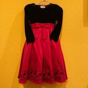 Little Girls Size 8 Long-Sleeve Velvet Bodice Flocked Satin Skirt Dress